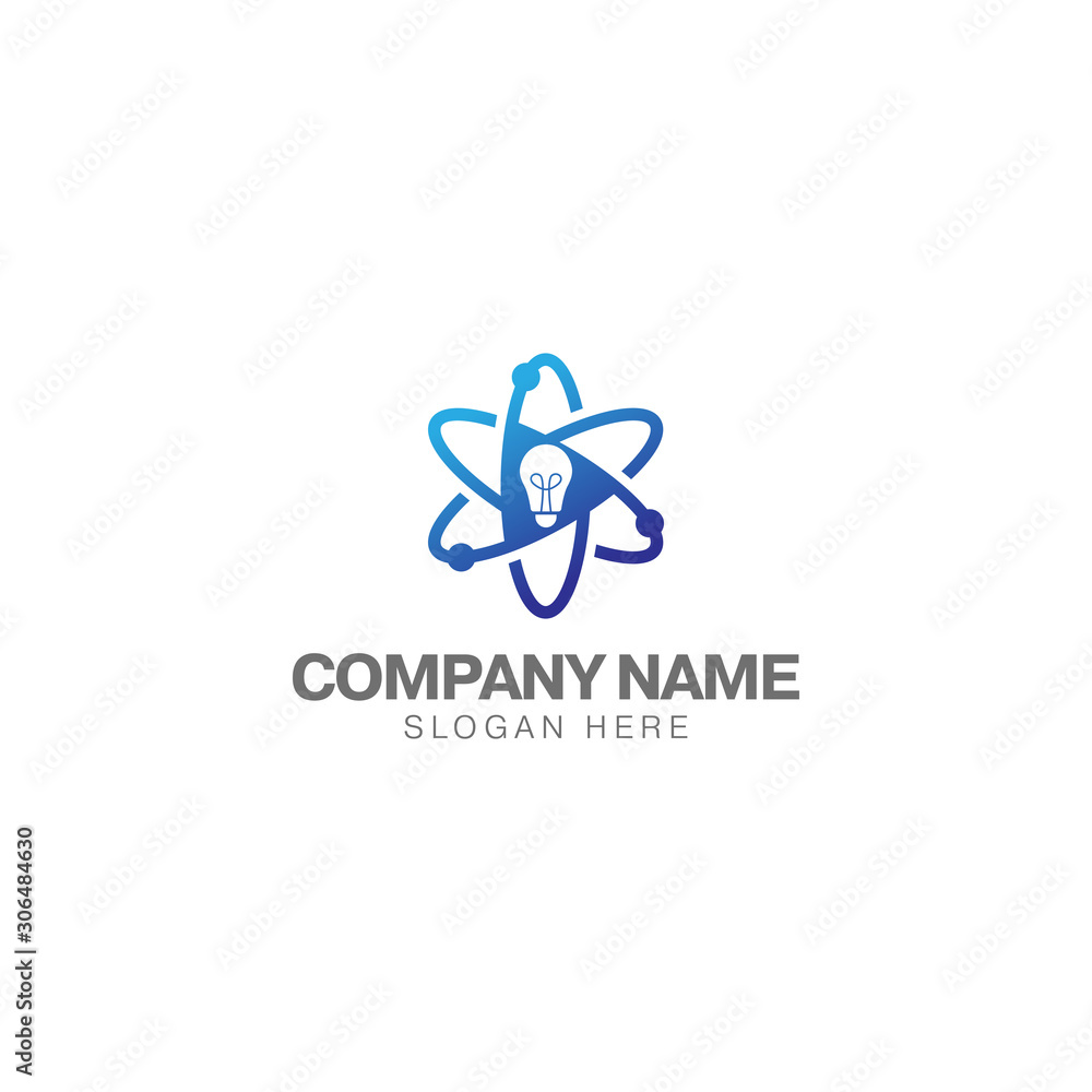 Smart science logo design template, light bulb and atomic icon vector Smart science logo design template, light bulb and atomic icon vector