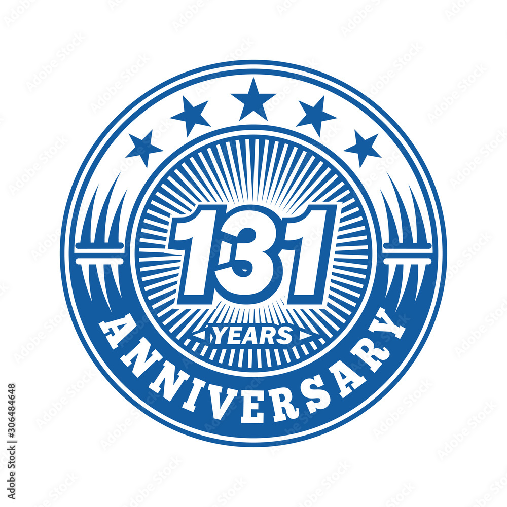 131 years logo. One hundred thirty one years anniversary celebration logo design. Vector and illustration.