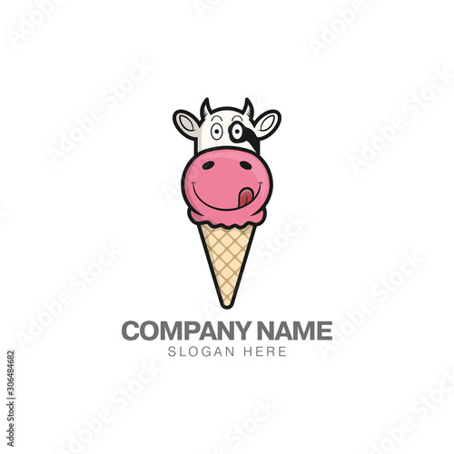 Delicious cow's milk ice cream logo design template, ice cream and cow head vector