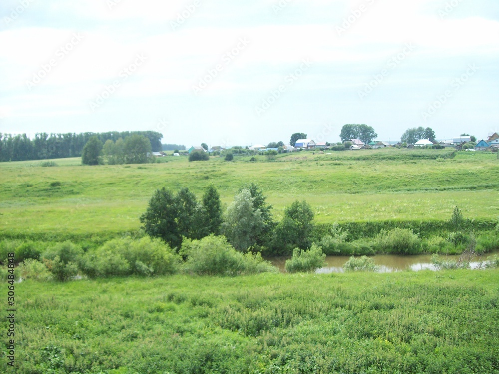 green field and blue sky