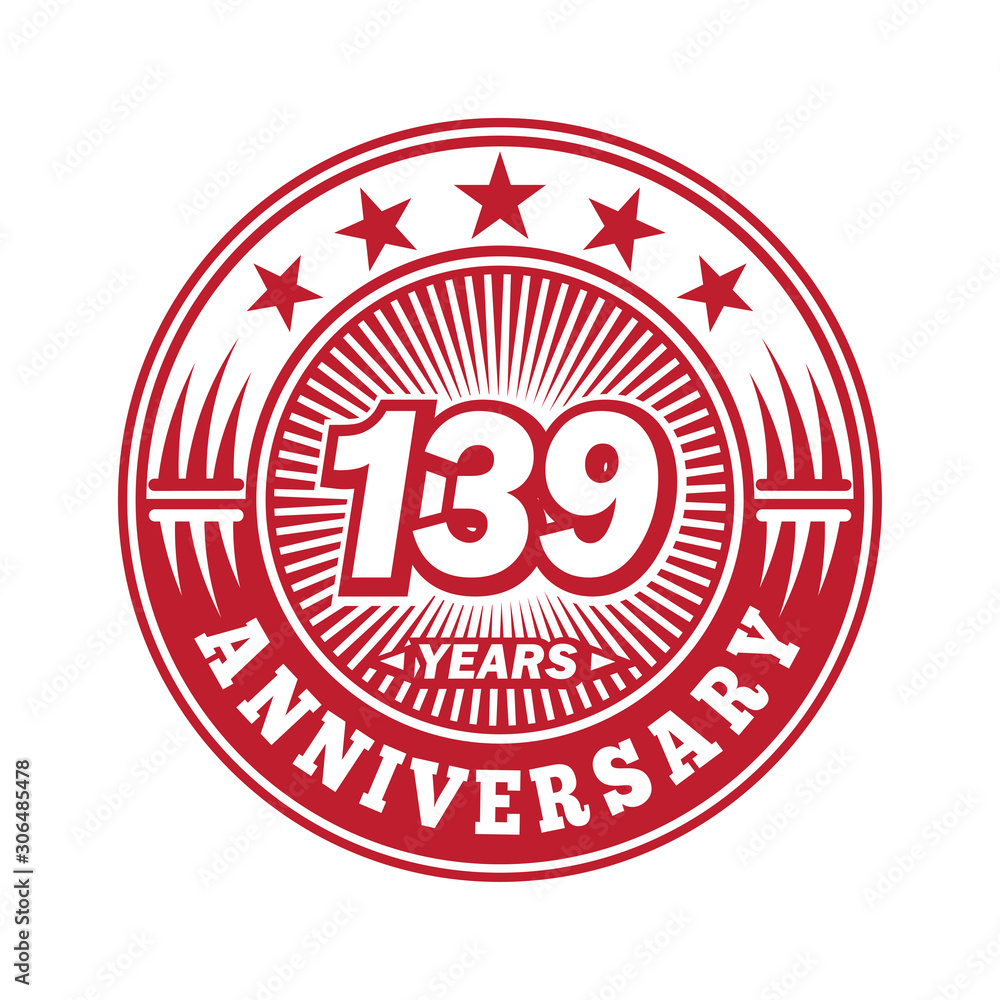 139 years logo. One hundred thirty nine years anniversary celebration logo design. Vector and illustration.
