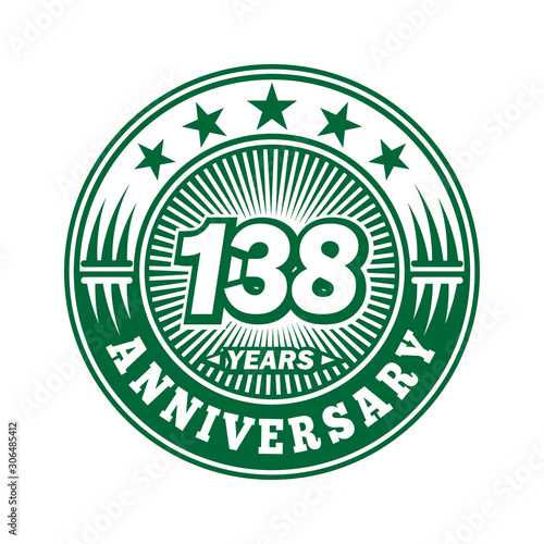 138 years logo. One hundred thirty eight years anniversary celebration logo design. Vector and illustration.