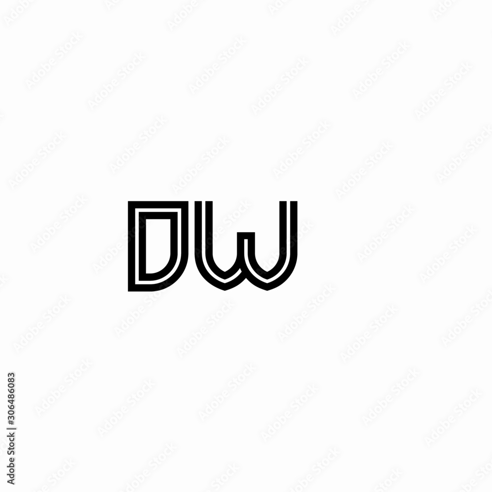 Fototapeta premium Initial outline letter DW style template