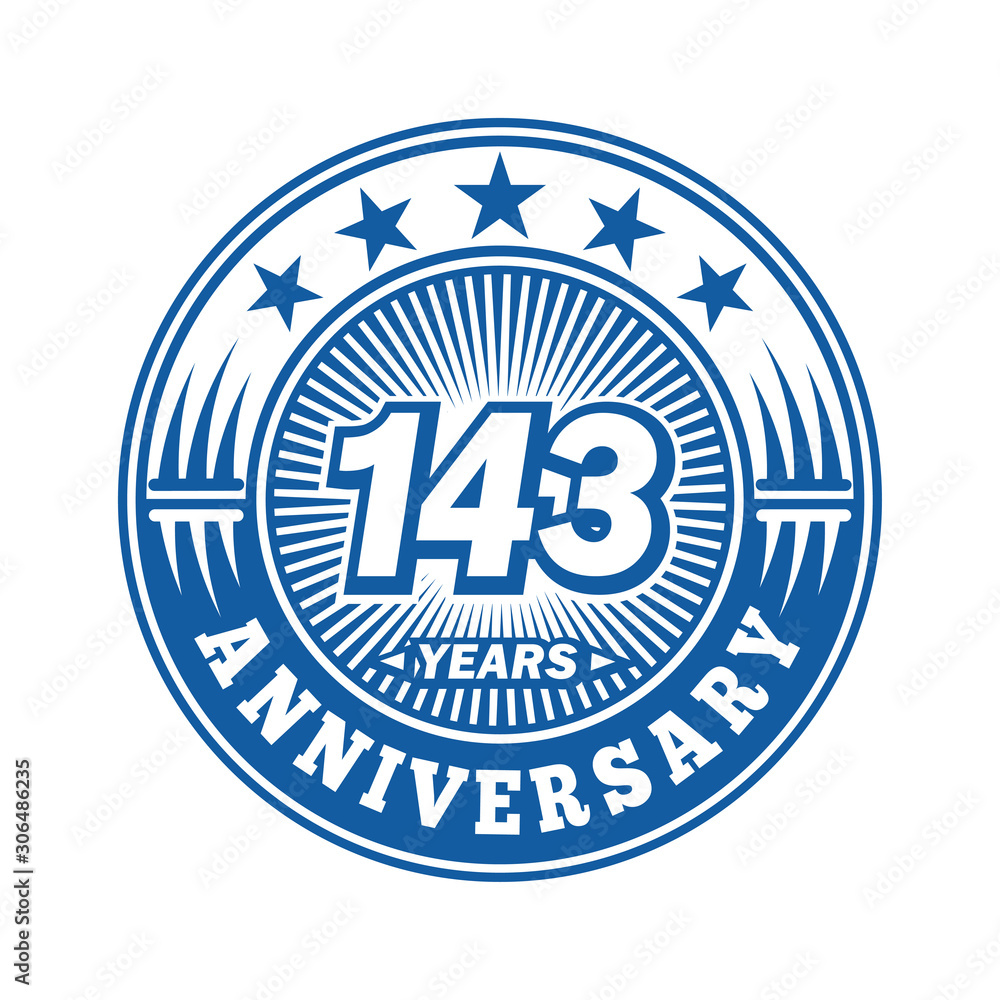 143 years logo. One hundred forty three years anniversary celebration logo design. Vector and illustration.