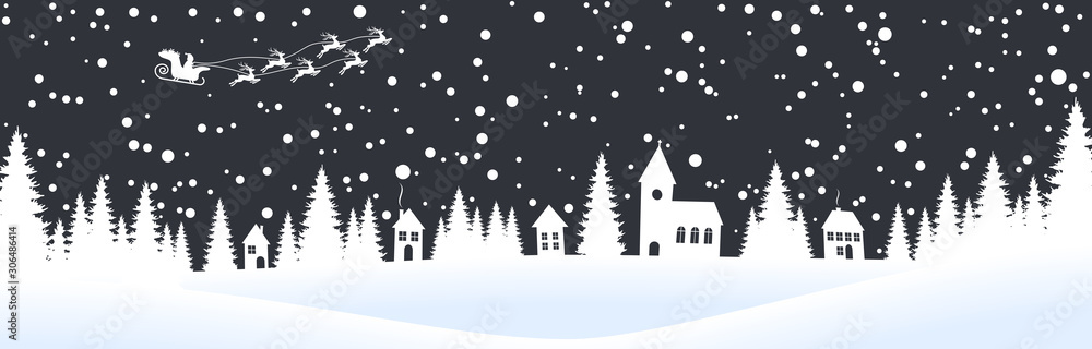 Naklejka premium christmas landscape background with village and snow