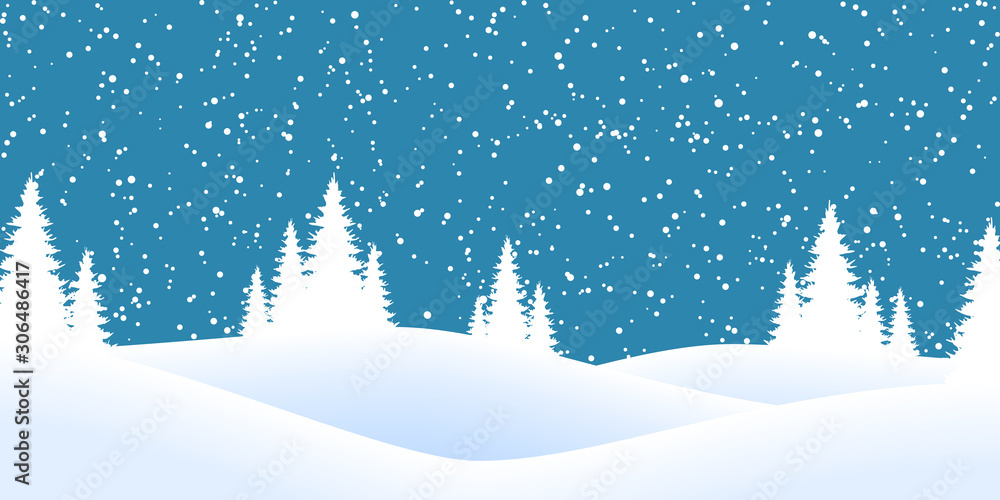 christmas landscape background with firs and snow