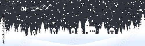 christmas landscape background with village and snow