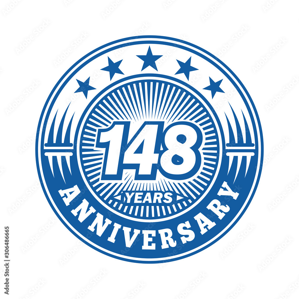 148 years logo. One hundred forty eight years anniversary celebration logo design. Vector and illustration.