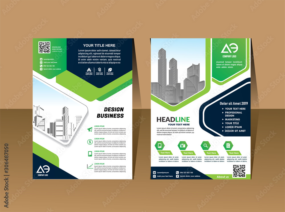 Vector Business brochure, flyers design template, company profile, magazine, poster, annual report, book & booklet cover, with green wavy line, and cityscape vector in background elements, size a4. Vector Business brochure, flyers design template, company profile, magazine, poster, annual report, book & booklet cover, with green wavy line, and cityscape vector in background elements, size a4.