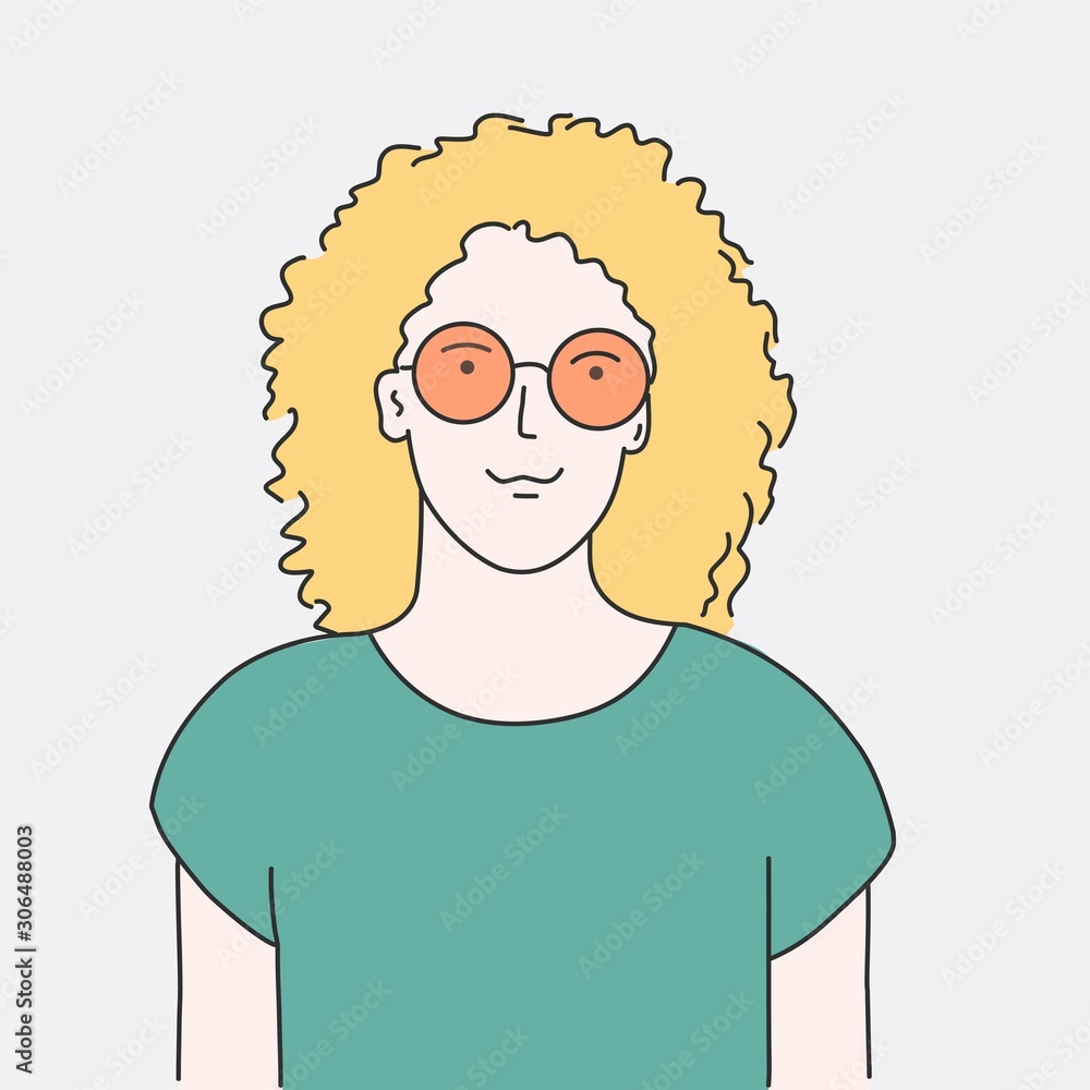 Girl in sunglasses. Hand drawn vector illustration.