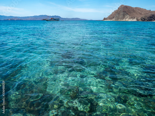 Indonesia, november 2019: Komodo National Park - clear water, islands paradise for diving and exploring. The most populat tourist destination in Indonesia, Nusa tenggara.