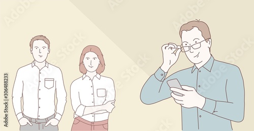 Successful business people. Hand drawn vector illustration.