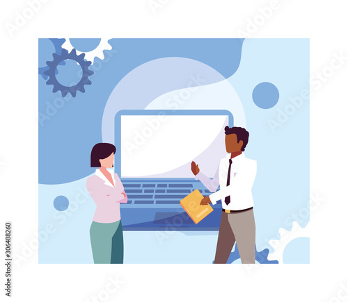 couple of people business in meeting on global planning and marketing research