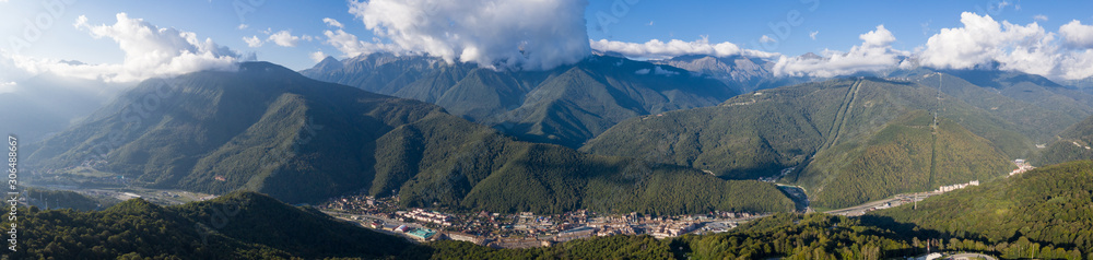 panorama of the mountains. The resort city of Sochi from a bird's eye view