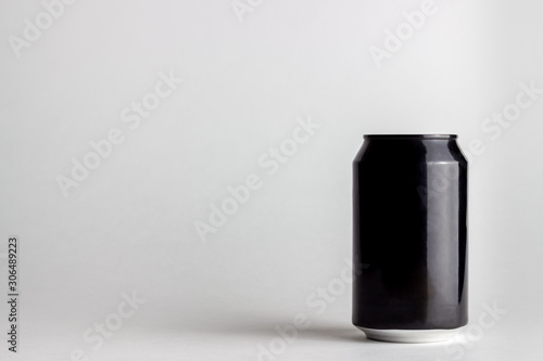 Black aluminum can on a white background. Mock-up.