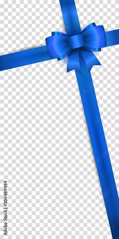 Realistic vector blue bow and ribbon isolated on transparent background ...