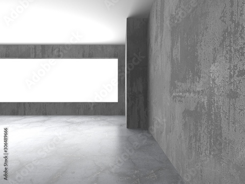 Dark concrete empty room. Modern architecture design