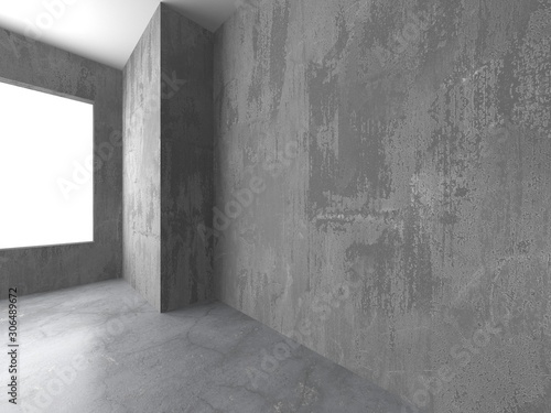 Dark concrete empty room. Modern architecture design