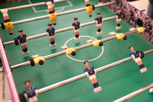 A Old table football, close-up.