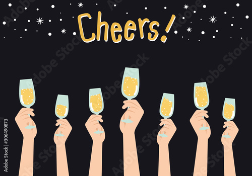 cheers with champagne, Greeting with a friends.