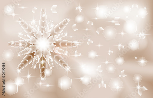 Large volumetric snowflakes and luminous geometric shapes on an shimmering colorful background  pastel colors