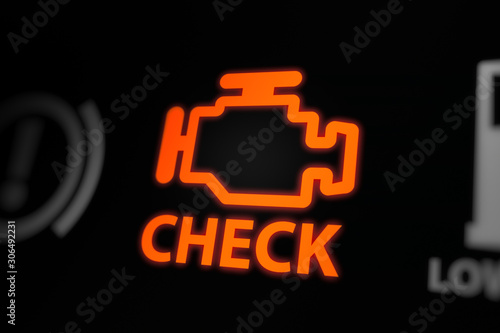 Engine Problems/Check Engine Warning Light Blinking on Car Dashboard.  