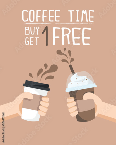 Coffee time design, hand holding coffee vector. 