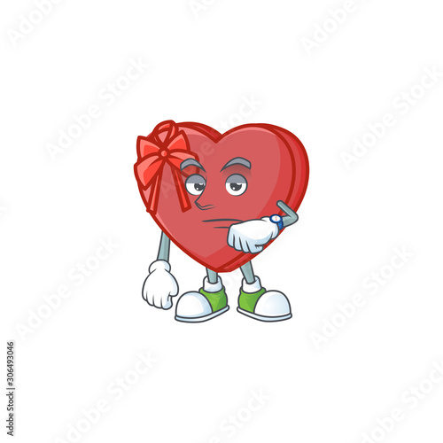 Waiting love gift box on cartoon mascot style design photo