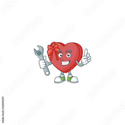 Professional Mechanic love gift box mascot cartoon character style