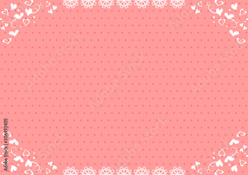 ハート　レース　フレーム　ドット背景	
