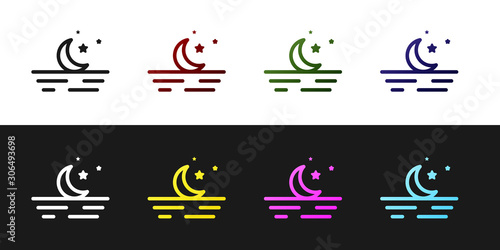 Set Moon and stars icon isolated on black and white background. Vector Illustration