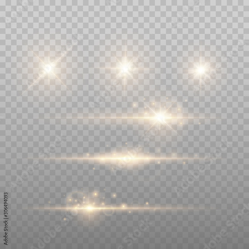 Set Of Gold Sparks Isolated. Vector Glowing Stars. Lens Flares and Sparkles 