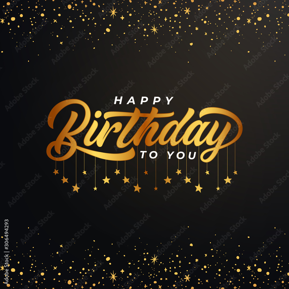 happy birthday lettering design with glitter star vector illustration