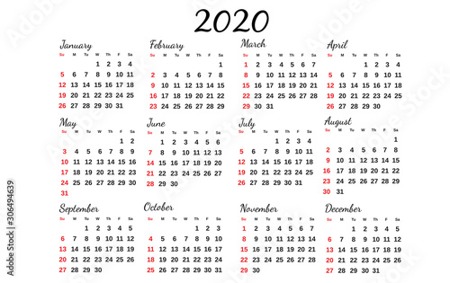 new year calendar 2020, design vector template
