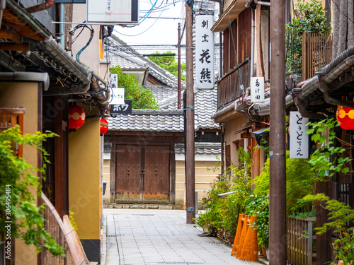 The scenery of the back alley of Gion Hanamikoji Street. Kyoto, Japan photo