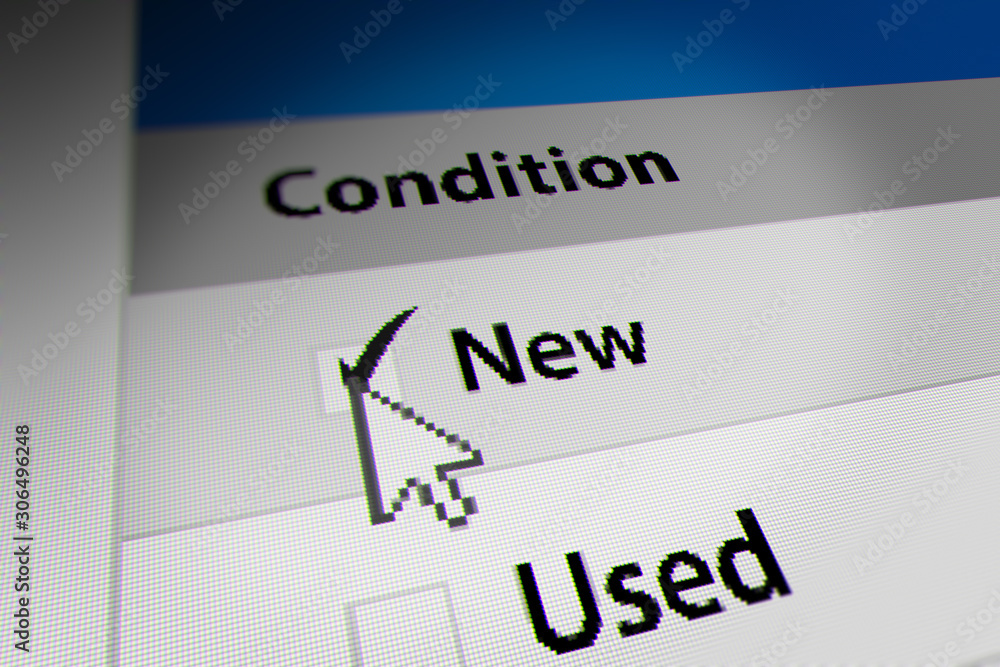 Naklejka premium Mouse Cursor Choosing Item Conditions by Category (New) For Web-Shopping