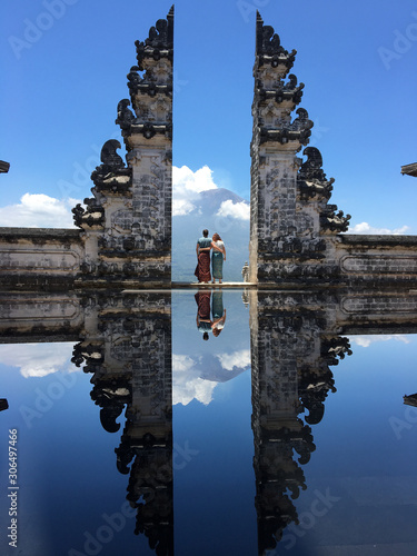 Bautiful volcano view at lempuyang temple in Bali, Indonesia