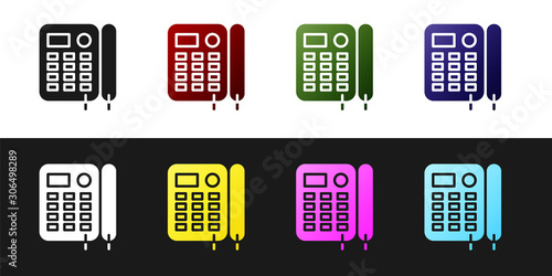 Set Telephone icon isolated on black and white background. Landline phone. Vector Illustration