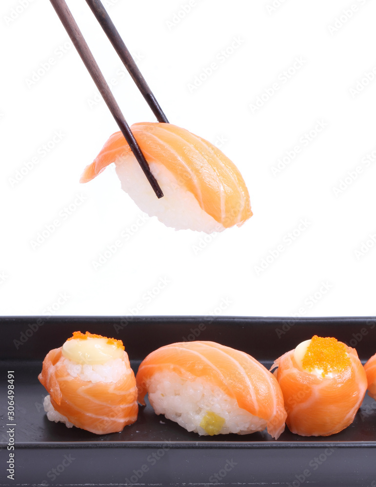 Fresh salmon sushi isolated on white background Fresh salmon sushi isolated on white background