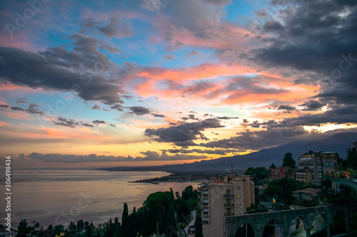 Sunset with a view in Taormina  Sicily  Italy