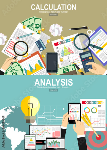 Flat design illustration concepts for business analysis and planning, financial strategy, consulting, project management and development.Calculation concept.