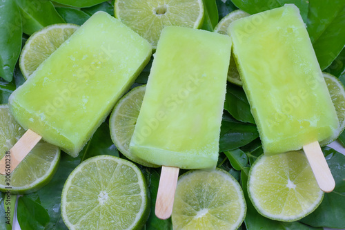 Homemade lemon flavored ice lollipop