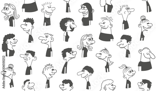 Happy people - hand drawn seamless pattern of a crowd of many different people.