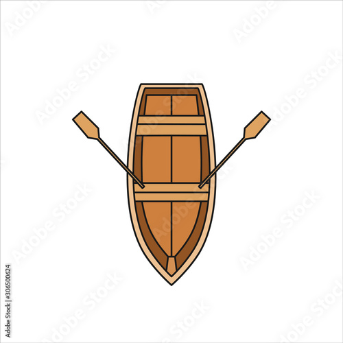 Wooden boat icon. Flat illustration
