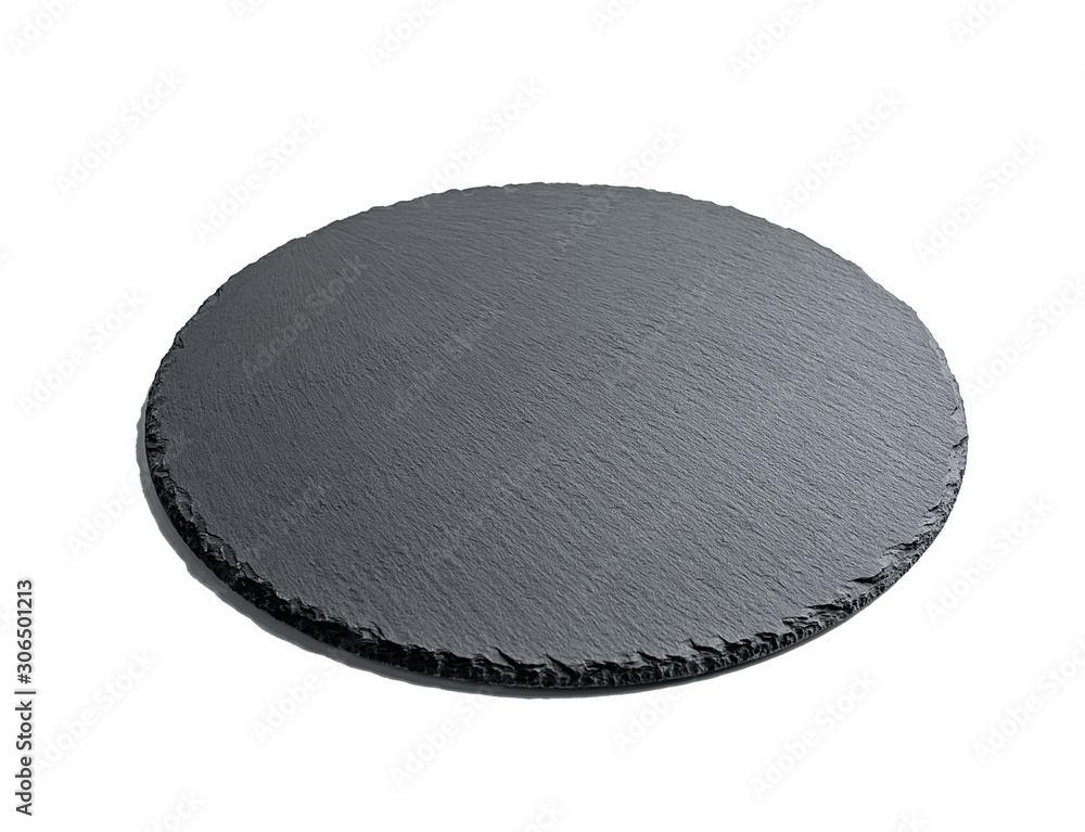 Round black slate dinner plate background material on white background