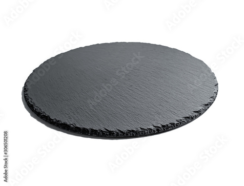 Round black slate dinner plate background material on white background