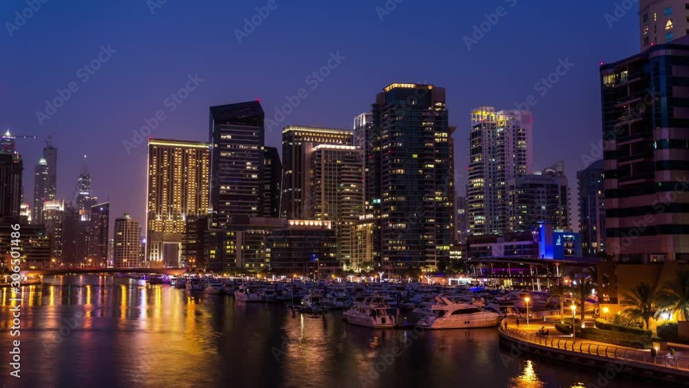 Dubai Marina & Residences of Jumeirah Beach time lapse at night Dubai Marina & Residences of Jumeirah Beach time lapse at night