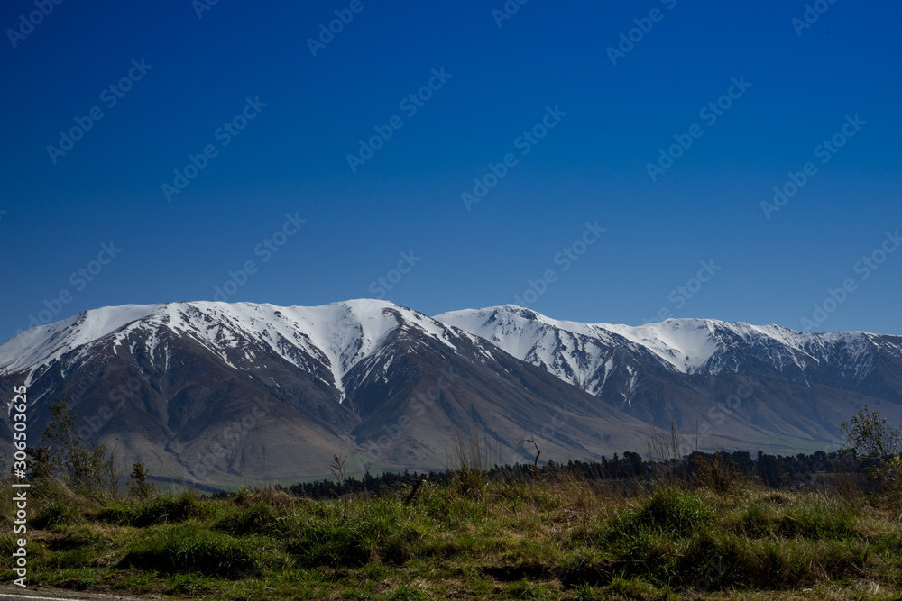 Row of snowcap Mountain in New Zealand.Mount Hutt.