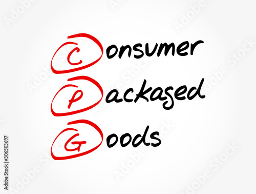 CPG - Consumer Packaged Goods acronym, business concept background