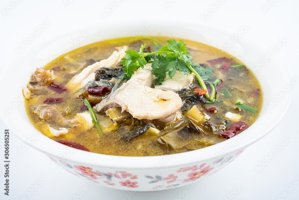 Chinese Chongqing cuisine golden yellow hot and sour delicious sauerkraut fish Chinese Chongqing cuisine golden yellow hot and sour delicious sauerkraut fish